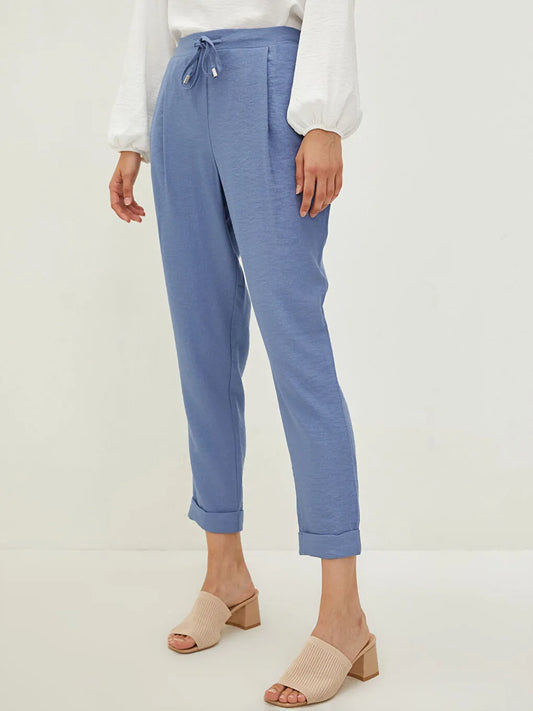 WIDE FIT ELASTIC WASITED GREY BLUE PANTS