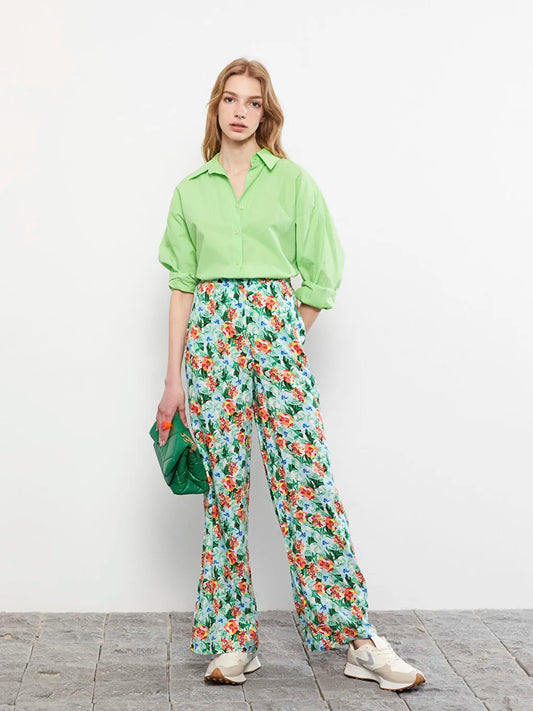PRINTED FLORAL GREEN WIDE LEGGED TROUSER