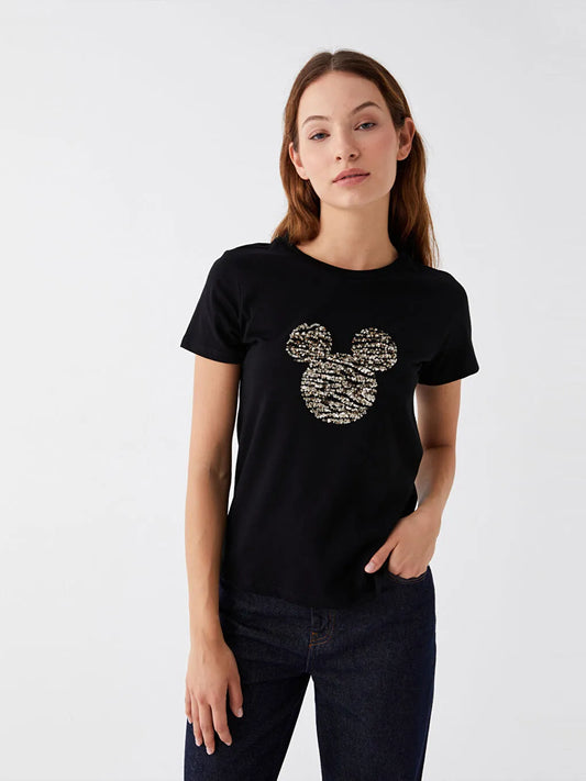 MICKEY IN GOLD SEQUENCE BLACK TEE