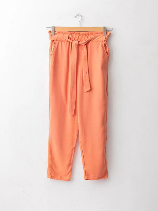 BELTED ELASTIC WASITED STRAIGHT FIT ORANGE TROUSERS
