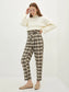 BELTED STRAIGHT FIT BEIGE PLAID PANTS