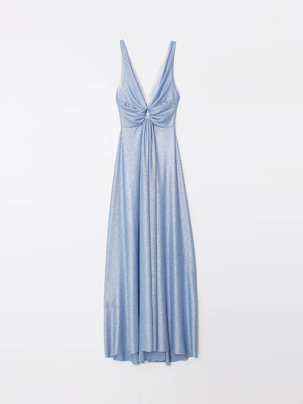 SLAY IN SHIMMERY BLUE LONG FLARE DRESS