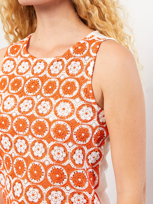 BRODE ORANGE AND WHITE CROCHET STYLE BLOUSE