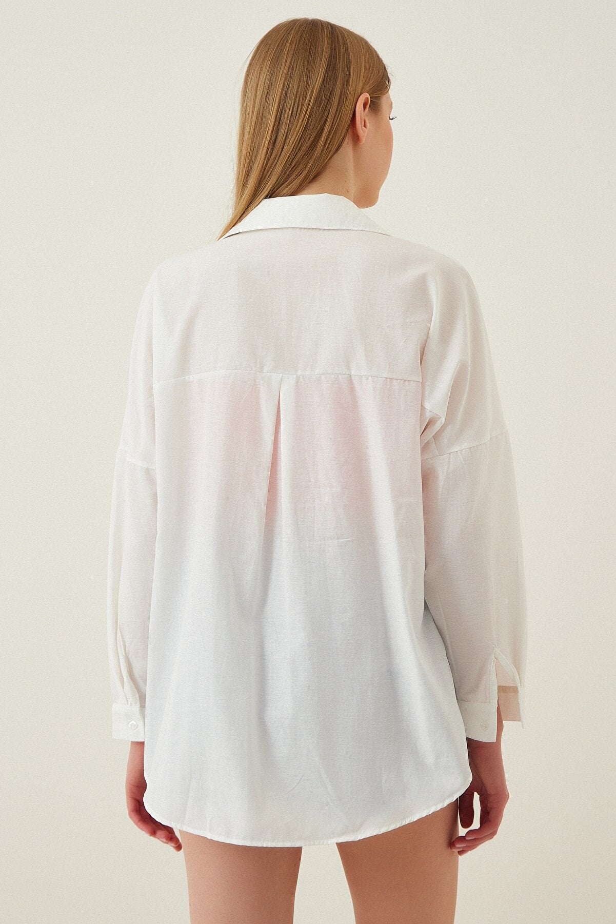 HAPPINESS IST OVERSIZED BUTTON SHIRT - WHITE
