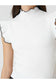 RUFFLED STAND UP COLLAR RIBBED TEE IN WHITE